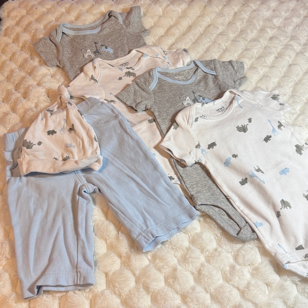 Baby Onesie and Pants Set in Gray, White, and Blue
